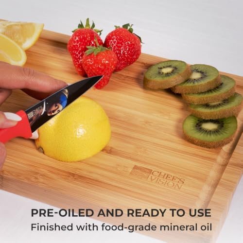Chef's Vision Bamboo Cutting Board 3-Piece Kitchen Set, 0.8-Inch Thick