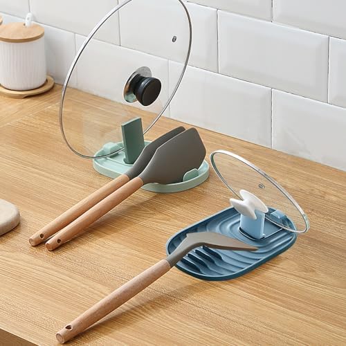2PCS Spoon Rest with Pot Lid Holder, Stove Top Kitchen Utensil Rack