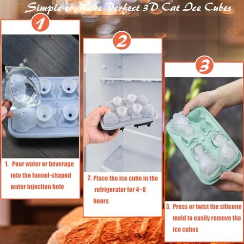 3D Cat Ice Cube Mold,Slow-Melting & BPA-Free Ice Cube Tray