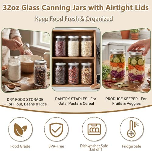 32oz Wide Mouth Mason Jars, 2-Pack with Lids