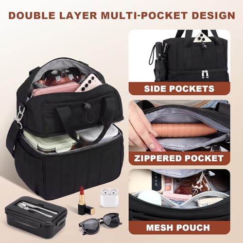 LOIDOU 2-in-1 Lunch Tote Bag for Women Work, Insulated Lunch Bag &