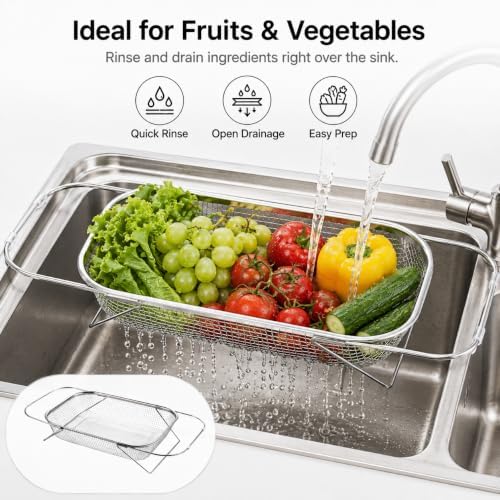 Stainless Steel Telescopic Drainer Basket, Over the Sink Colander