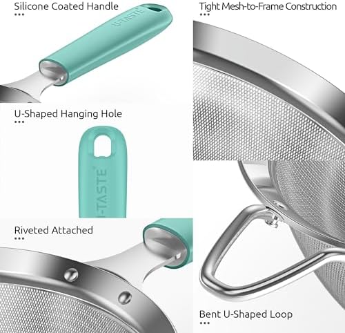 U-Taste Fine Mesh Strainer, 18/8 Stainless Steel Sieve 30 Mesh, S/Aqua
