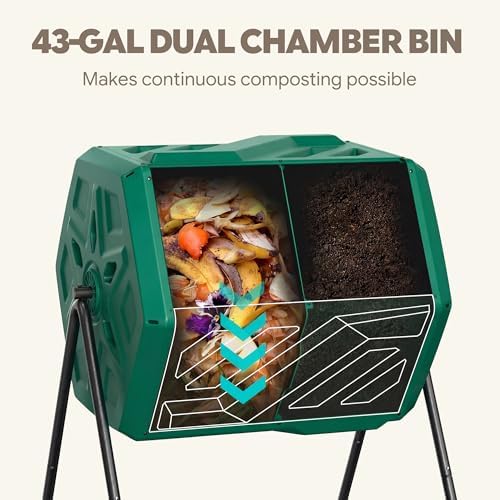 Werph 43 Gal Dual Chamber Compost Tumbler, Green