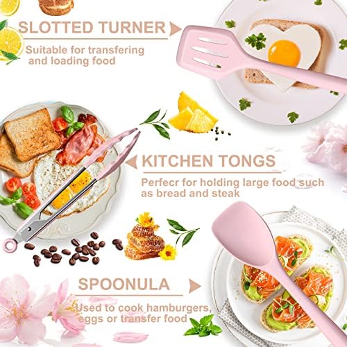 Fungun Silicone Cooking Utensils Set with Holder, Pink