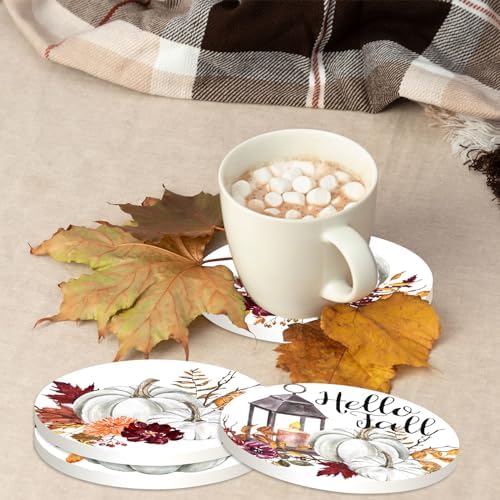 JarThenaAMCS Fall Pumpkin Coasters Watercolor Pumpkin Floral Round