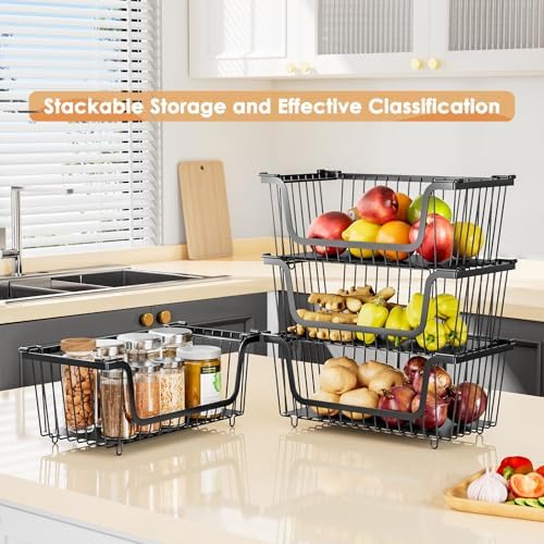 Black Stackable Wire Baskets, 4 Pcs