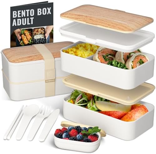 Bentoheaven Bento Box Adult, Stackable Lunch Box, 40 oz, Bright Light