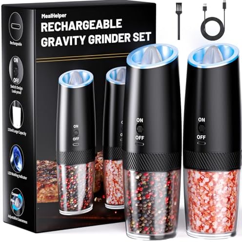 MealHelper Rechargeable Salt and Pepper Grinder Set, 2 Pack