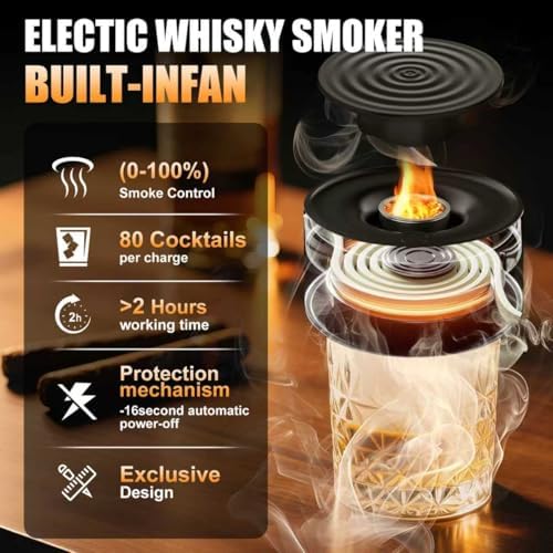 Electric Whiskey Smoker Kit, Rechargeable Built-in Lighter & LED