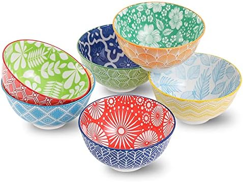 Dessert Bowls Set of 6 - Small Ceramic Bowls for Ice Cream, Snack