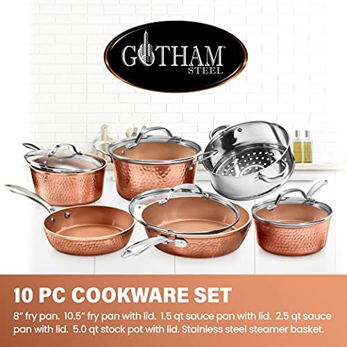 Gotham Steel Hammered Copper Collection – 15 Piece Premium Cookware &