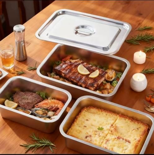 2-Pack 9.2-Quart Stainless Steel Lasagna Pans with Lids