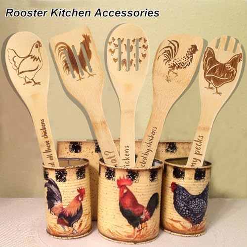 Chicken Wooden Spoons for Cooking, 5 PCS Engraved Kitchen Utensils Set