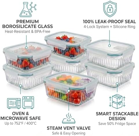 5-Packs 36 Oz Glass Meal Prep Containers with Lids