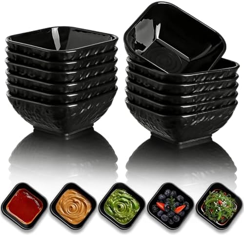 Berglander Dip Bowls Set 12pcs, 6 oz Black Plastic Dipping Bowls