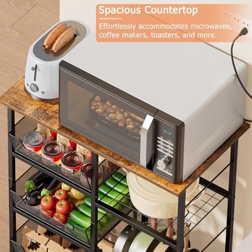 Rolling Kitchen Microwave Organizer Cart, Black