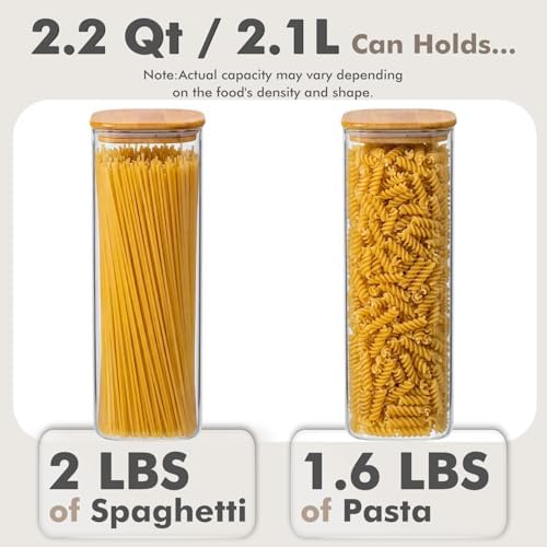 3-Pack 2.2Qt Square Glass Spaghetti Jars with Bamboo Lids