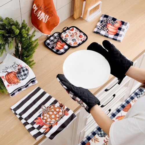 10 Pcs Fall Kitchen Decor Set, Black and White Fall Pumpkin Microfiber