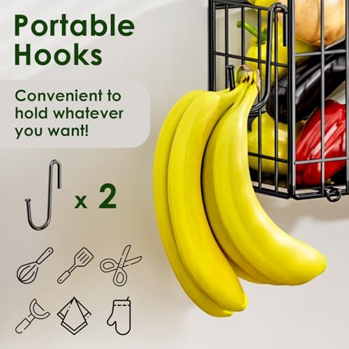 Magnetic Shelf for Fridge, Fruit Basket with 2 Hooks