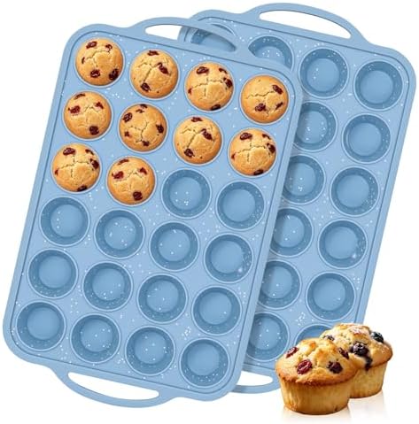 Mini Muffin Pan, Metal Reinforced Frame Cupcake Pans 24-Cup Silicone