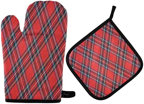 Oven Mitts Quilted Cotton Lining Royal Stewart Tartan Plaid Potholders