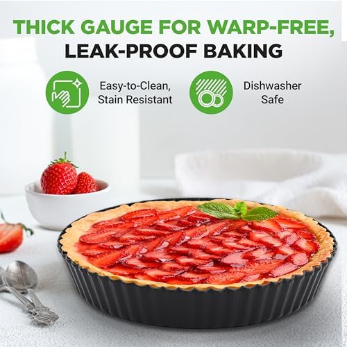 NutriChef 2 Round Tart Pans | 9 Inch Carbon Steel Tart Baking Trays