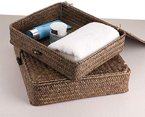 Hipiwe Set of 2 Flat Wicker Storage Basket Bins