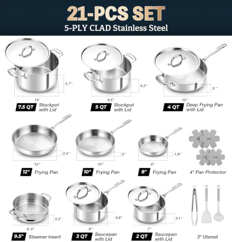 KOCH SYSTEME CS 5 Ply Stainless Steel Cookware Set 21 Piece, Fully Clad