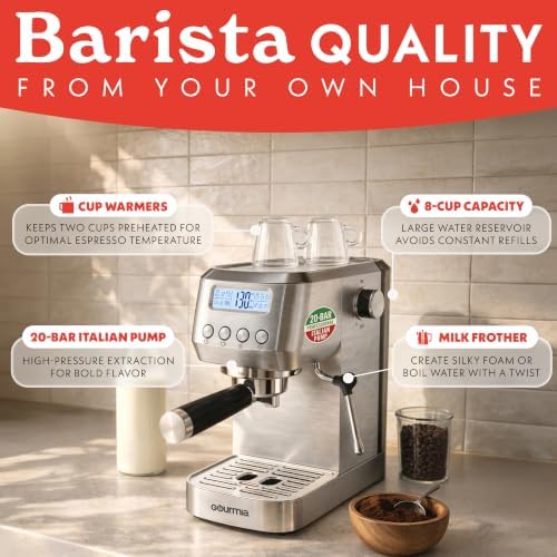 Gourmia Slim Espresso Machine with LCD Screen and Milk Frother
