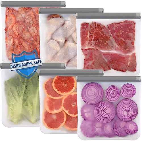 Lerine 6 Pack Reusable Gallon Freezer Bags Dishwasher Safe, BPA Free
