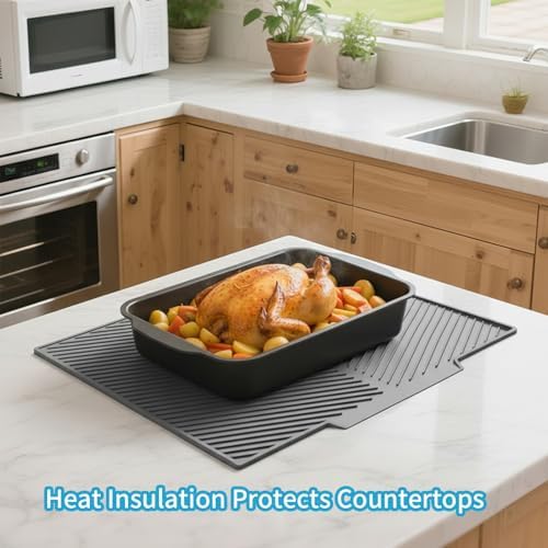 Silicone Dish Drying Mat for Kitchen Counter with 6.5" Built-in Drain