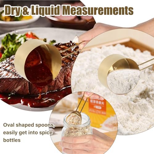 9 Pcs Gold Measuring Cups and Spoons Set, Premium Stainless Steel