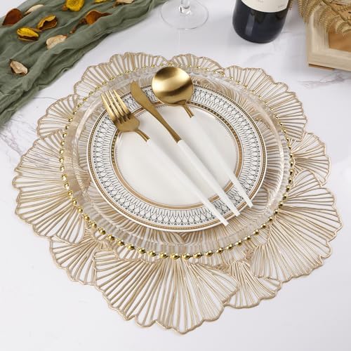 Round Placemats Pressed Vinyl Metallic Flower Place Mats Set of 6