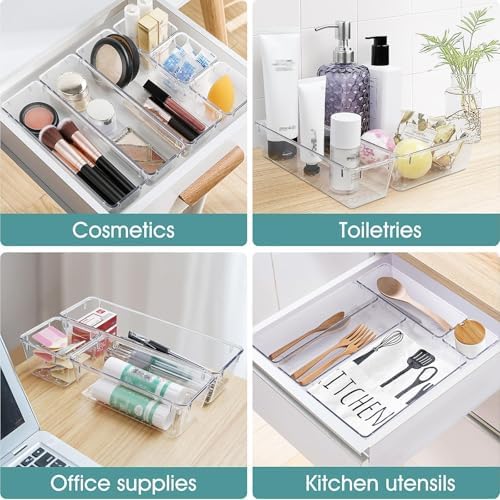25 PCS Clear Plastic Drawer Organizer, Makeup Organizers and Storage