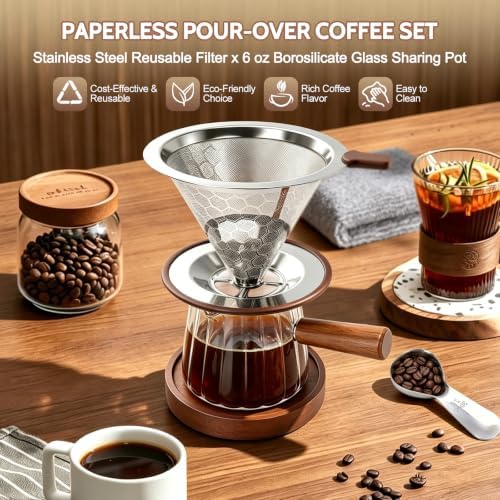 6oz Pour Over Coffee Maker Reusable Pour Over Coffee Dripper Set Glass