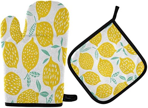 QMXO Tropical Leomen Pattern Oven Mitts Quilted Cotton Lining