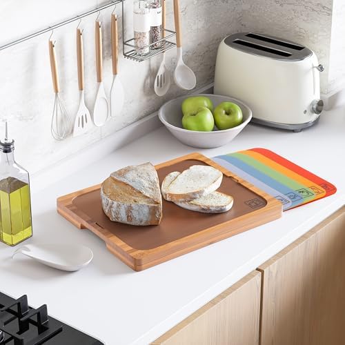 Seville Classics Bamboo Premium Wood Cutting Board Serving Tray w/ 7