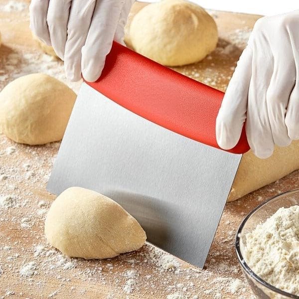 Red 7" x 3" High Carbon Stainless Steel Dough Cutter & Bench Scraper