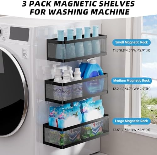 3 Pack Magnetic Shelves for Washing Machine, Laundry Organizer