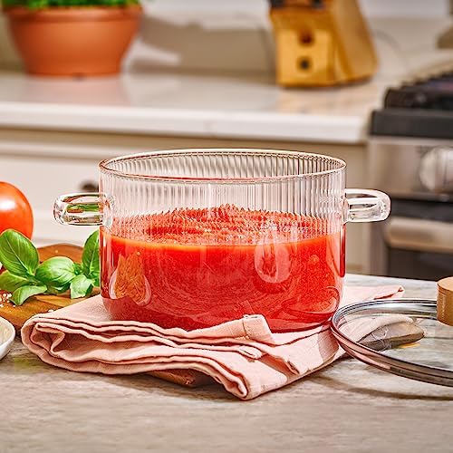 Le'raze Glass Cooking Pot with Lid - 1.6L (54oz) Heat Resistant