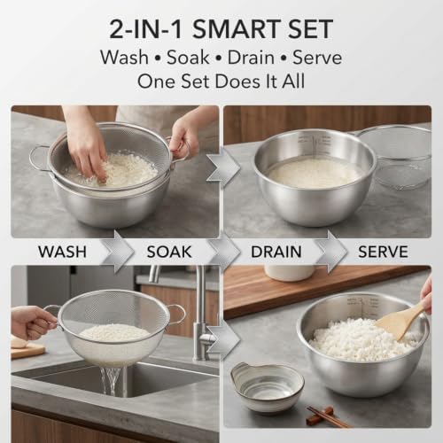18/8 Stainless Steel Fine Mesh Colander Set, 3.5Qt