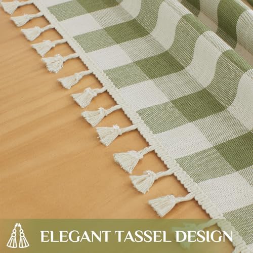 Softalker Gingham Rectangle Tablecloth with Tassel, Sage Green, 55" x