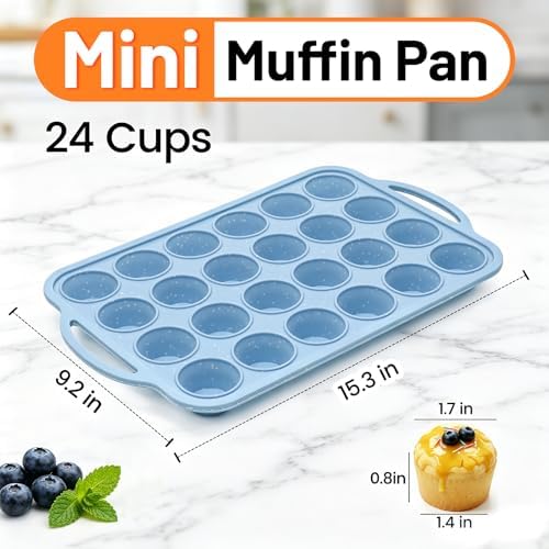 Mini Muffin Pan, Metal Reinforced Frame Cupcake Pans 24-Cup Silicone