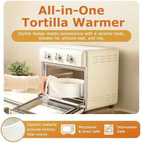 JUMBO Ceramic Tortilla Warmer with Acacia Wood Lid - 8.8" Extra Large