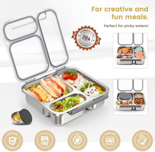 Stainless Steel Bento Box Kids Adult with 7oz Soup Thermo, Transparent