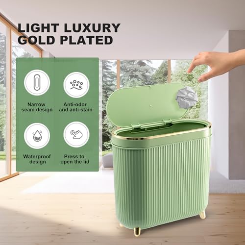 Supteron Bathroom Trash Can with Lid, 3.2 Gallon, Mint Green