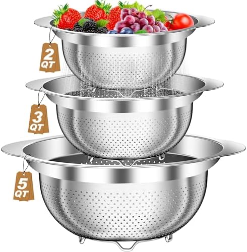 Colander, Stainless Steel Colander for Kitchen, 3Pcs Kitchen Gadget