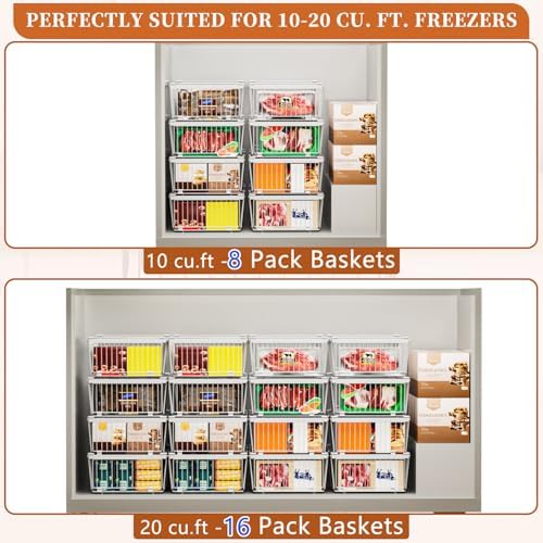Large Freezer Organizer Bins, 4 Pack, 10 to 20 Cu.Ft