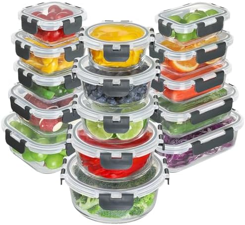BAYZZ 30-Piece Glass Food Storage Containers with Lids